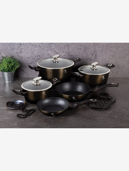 Berlingerhaus Lonec z marmornim premazom 24 cm Shiny Black Collection 2 pokrovi BERLINGERHAUS