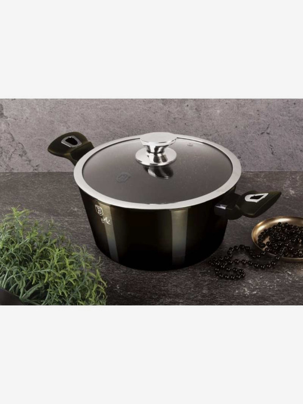 Berlingerhaus Lonec z marmornim premazom 24 cm Shiny Black Collection 2 pokrovi BERLINGERHAUS