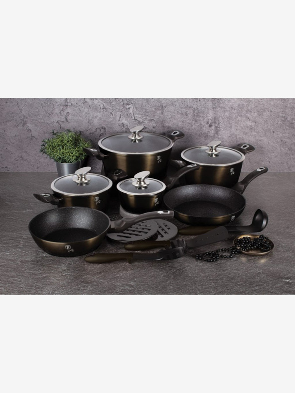 Berlingerhaus Lonec z marmornim premazom 24 cm Shiny Black Collection 2 pokrovi BERLINGERHAUS