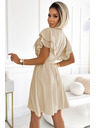 numoco Ženska obleka z ovojnim izrezom, rokavi in pasom - bež