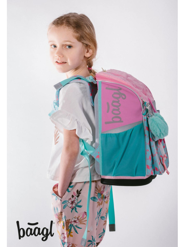 BAAGL  BAAGL 5 SET Zippy Plameňák: šolska torba, peresnica, vrečka, mapa, škatla