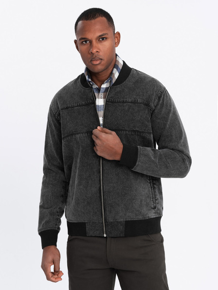 Ombre Clothing Moška jakna bomber iz džinsa z učinkom pranja kamenja - črna V2 OM-JADJ-0163 Ombre Clothing