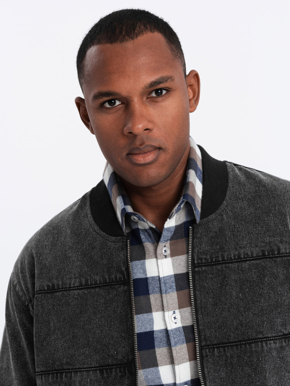 Ombre Clothing Moška jakna bomber iz džinsa z učinkom pranja kamenja - črna V2 OM-JADJ-0163 Ombre Clothing