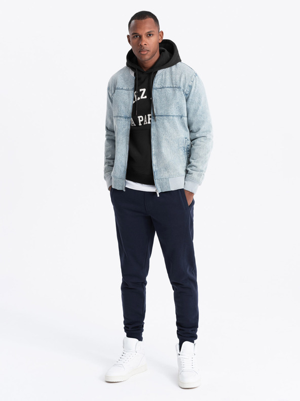 Ombre Clothing Moška bomber jakna iz džinsa z učinkom "stone wash" - svetlo modra V3 OM-JADJ-0163 Ombre Clothing