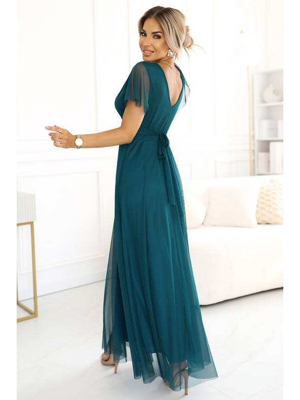 numoco 562-4 NASTIA Dolge obleke z izrezom in kratkimi rokavi - zelene