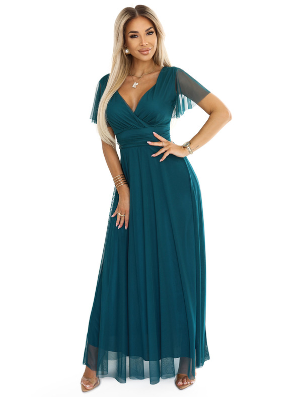 numoco 562-4 NASTIA Dolge obleke z izrezom in kratkimi rokavi - zelene