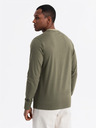 Ombre Clothing Moška bombažna majica z dolgimi rokavi, progastim U-izrezom in vezenim napisom Ombre Clothing