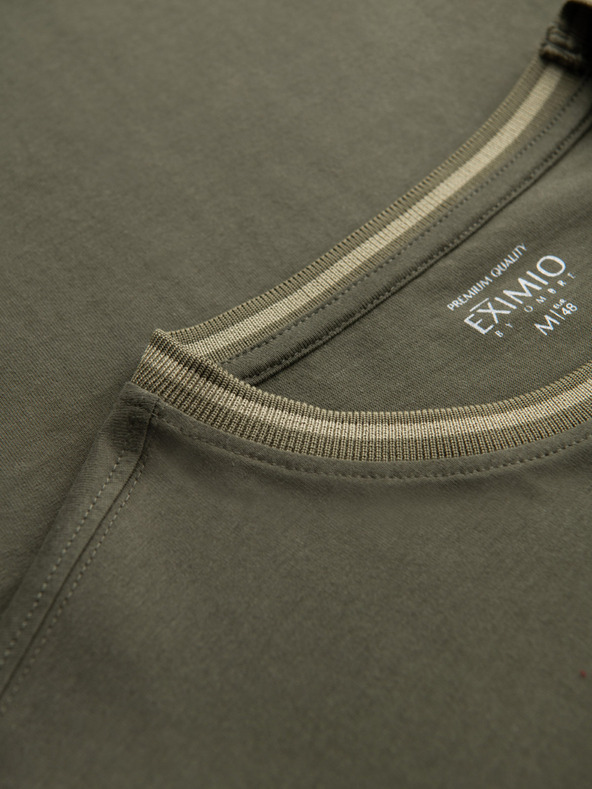 Ombre Clothing Moška bombažna majica z dolgimi rokavi, progastim U-izrezom in vezenim napisom Ombre Clothing