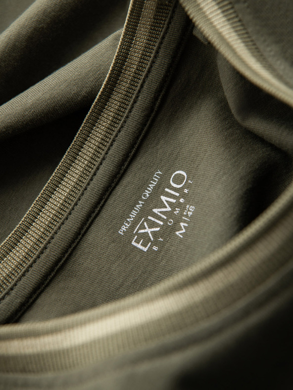 Ombre Clothing Moška bombažna majica z dolgimi rokavi, progastim U-izrezom in vezenim napisom Ombre Clothing