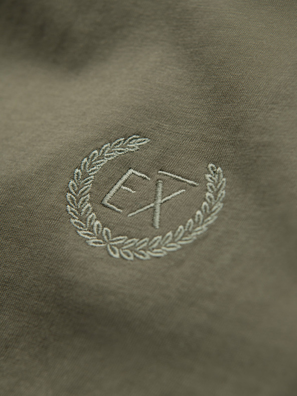 Ombre Clothing Moška bombažna majica z dolgimi rokavi, progastim U-izrezom in vezenim napisom Ombre Clothing