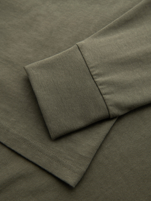 Ombre Clothing Moška bombažna majica z dolgimi rokavi, progastim U-izrezom in vezenim napisom Ombre Clothing