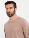 Ombre Clothing Moška bombažna majica z dolgimi rokavi, progastim U-izrezom in vezenim napisom Ombre Clothing