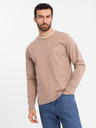 Ombre Clothing Moška bombažna majica z dolgimi rokavi, progastim U-izrezom in vezenim napisom Ombre Clothing