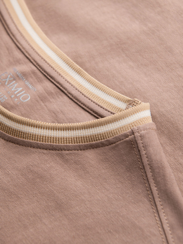 Ombre Clothing Moška bombažna majica z dolgimi rokavi, progastim U-izrezom in vezenim napisom Ombre Clothing