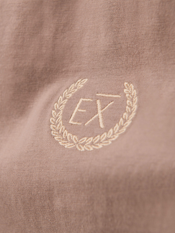 Ombre Clothing Moška bombažna majica z dolgimi rokavi, progastim U-izrezom in vezenim napisom Ombre Clothing