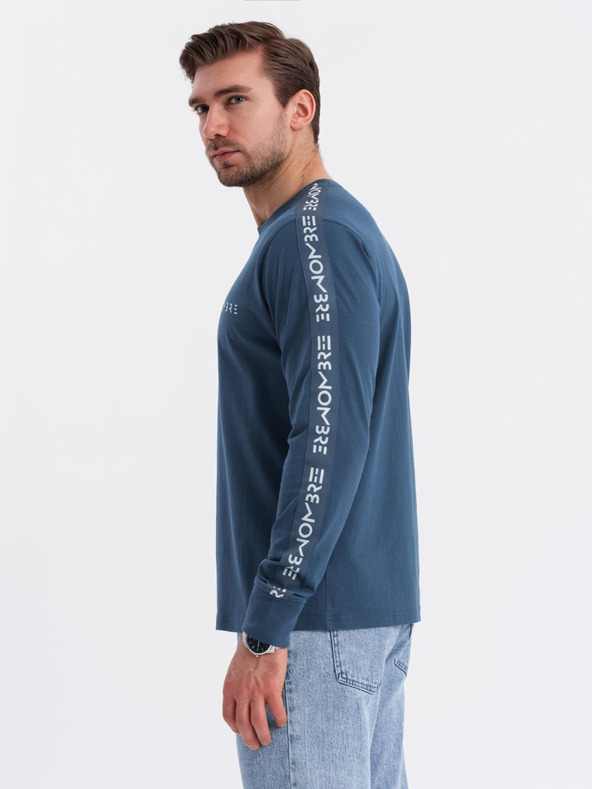 Ombre Clothing Moška bombažna majica z dolgimi rokavi, obrobjem inotiskom na prsih Ombre Clothing