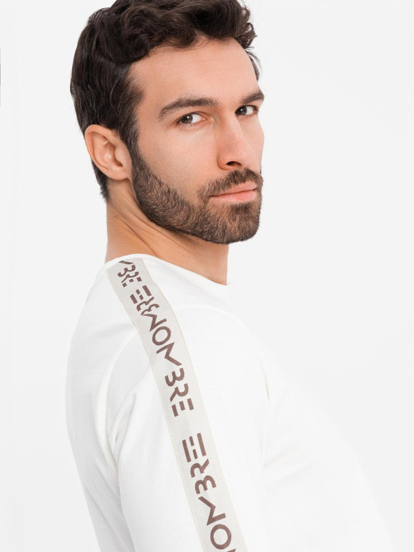 Ombre Clothing Moška bombažna majica z dolgimi rokavi, obrobjem inotiskom na prsih Ombre Clothing