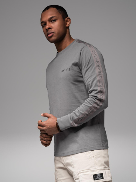 Ombre Clothing Moška bombažna majica z dolgimi rokavi, obrobjem inotiskom na prsih Ombre Clothing