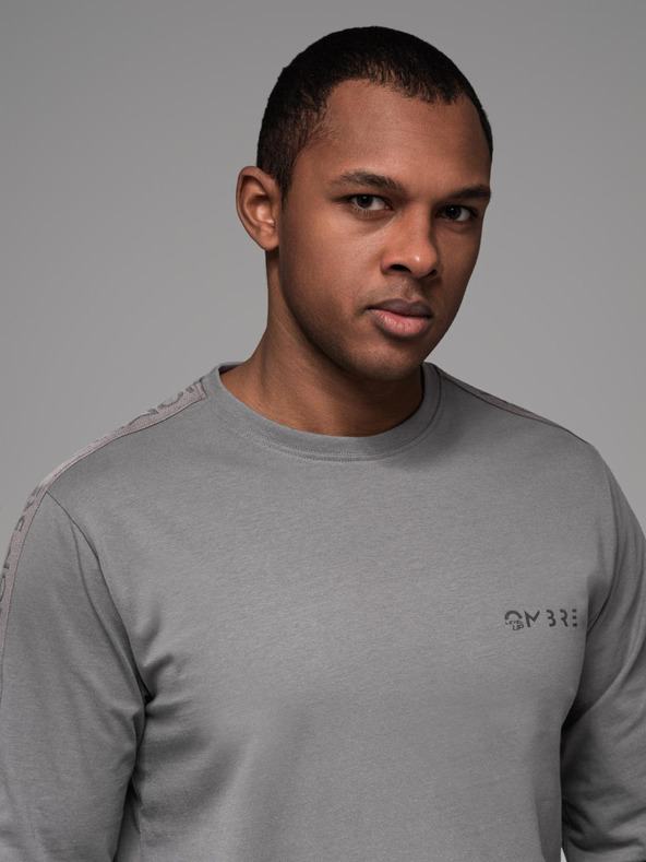 Ombre Clothing Moška bombažna majica z dolgimi rokavi, obrobjem inotiskom na prsih Ombre Clothing