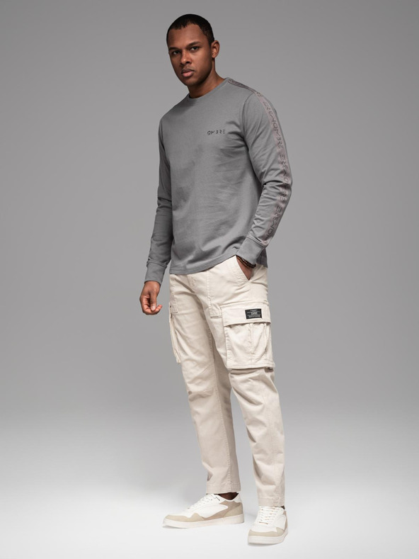 Ombre Clothing Moška bombažna majica z dolgimi rokavi, obrobjem inotiskom na prsih Ombre Clothing