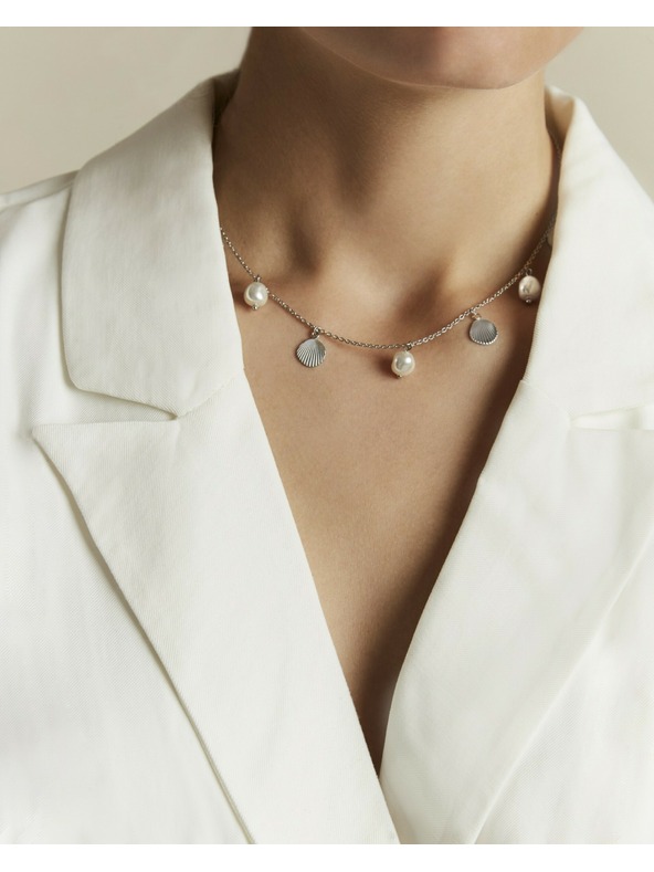 Rosefield Ženski jekleni ogrlica Rosefield Multi Shell and Pearl Charms