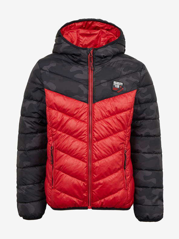 Sam 73 Črno-rdeča fantovska prešita jakna s kapuco SAM 73 Jerry