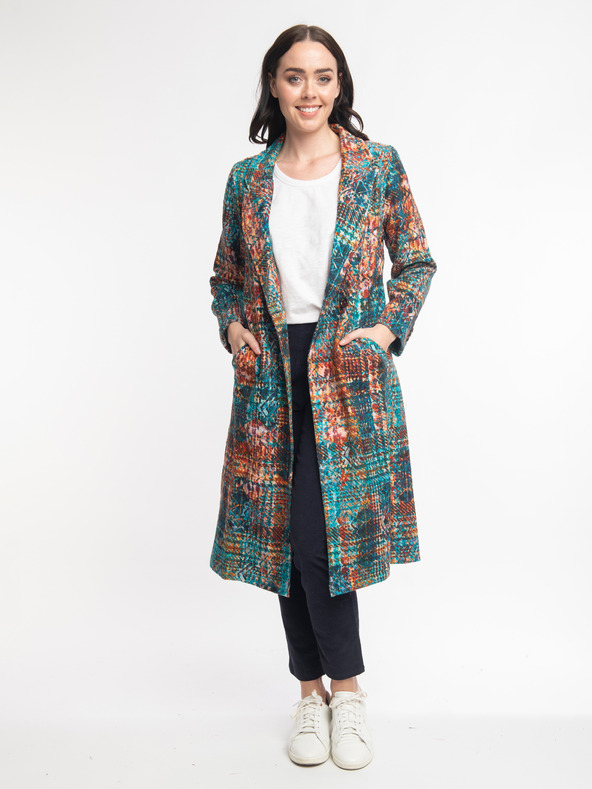 Orientique Oranžno-modri Orientique Tartan ženski vzorčasti plašč