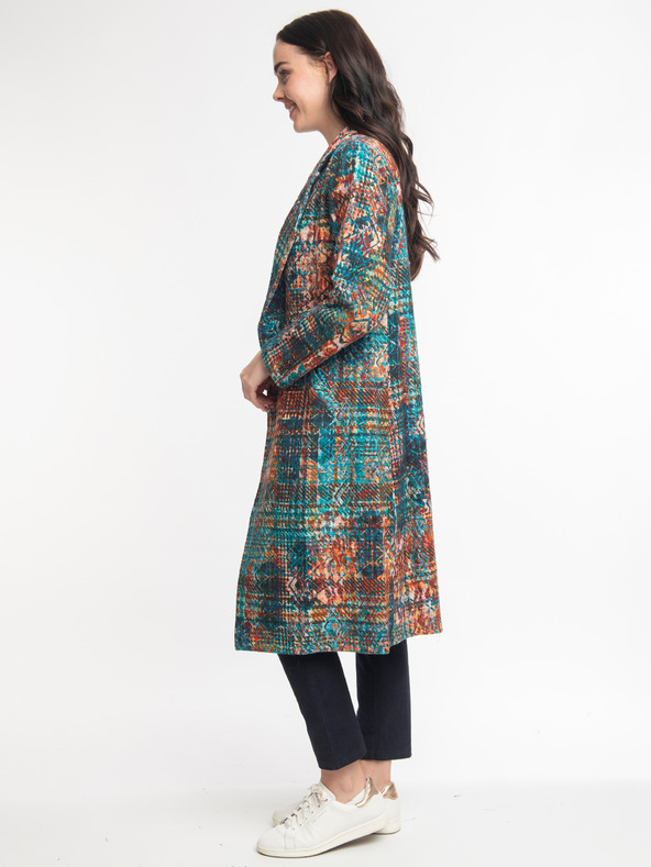 Orientique Oranžno-modri Orientique Tartan ženski vzorčasti plašč