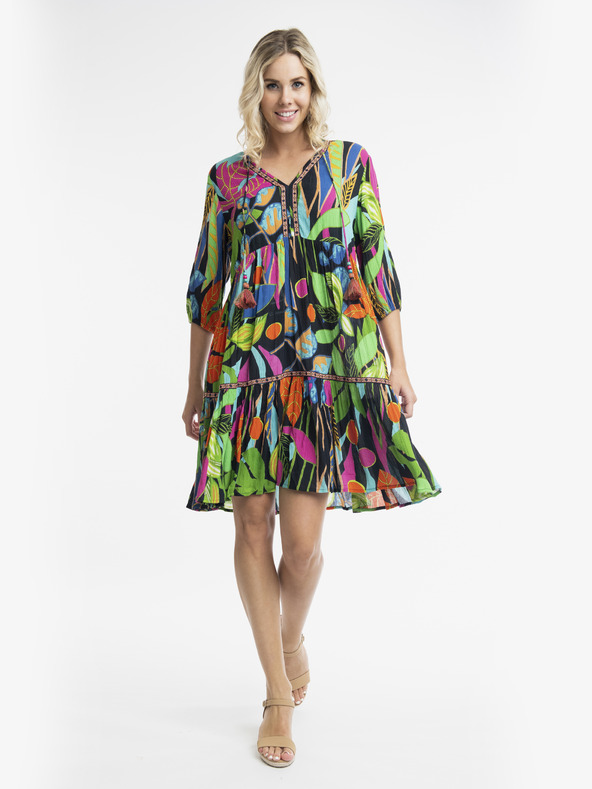 Orientique Črno-zelena Orientique Nicossia ženska vzorčasta obleka