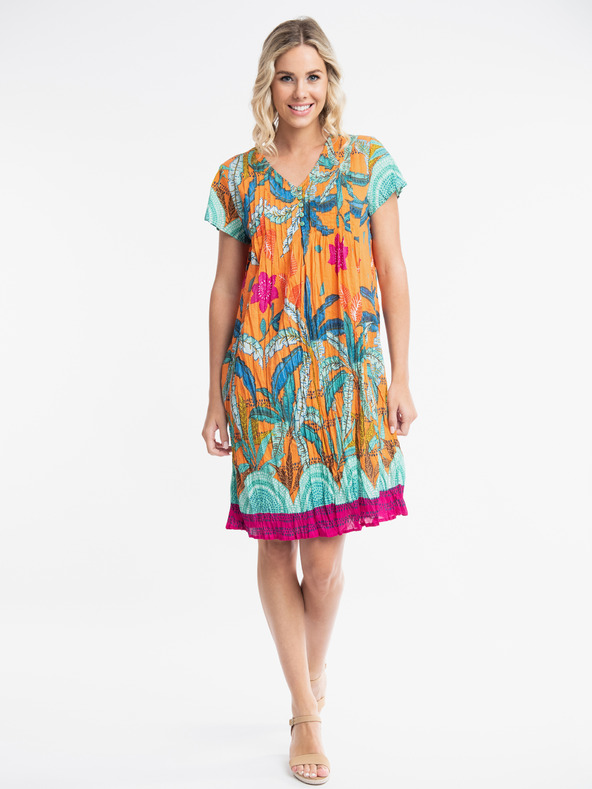 Orientique Turkizna in oranžna ženska vzorčasta obleka Orientique Paphos