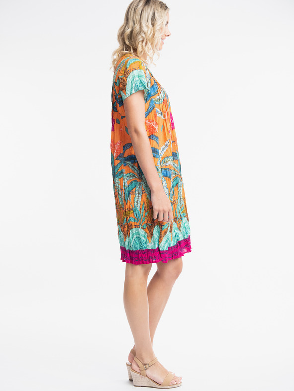 Orientique Turkizna in oranžna ženska vzorčasta obleka Orientique Paphos