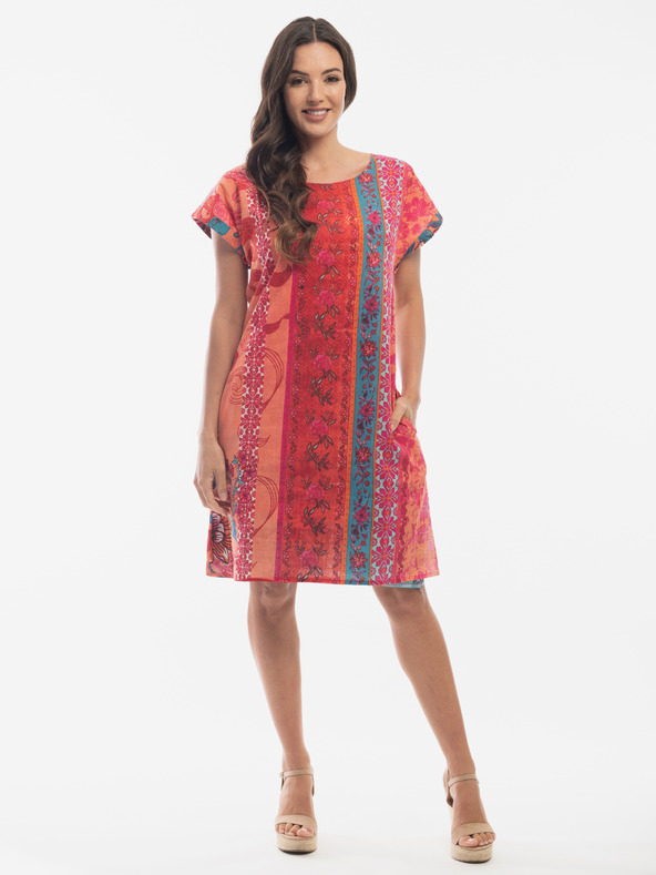 Orientique Rdeča in rožnata Orientique ženska obleka z obojestranskim vzorcem