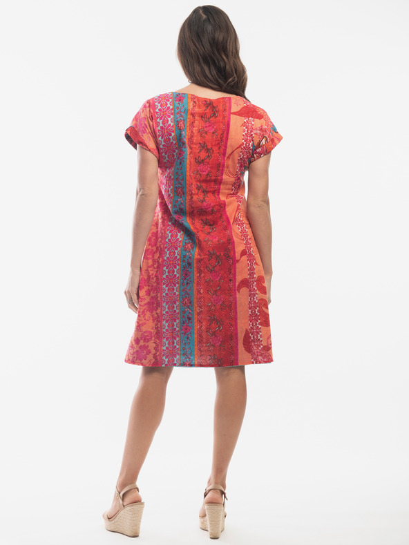 Orientique Rdeča in rožnata Orientique ženska obleka z obojestranskim vzorcem