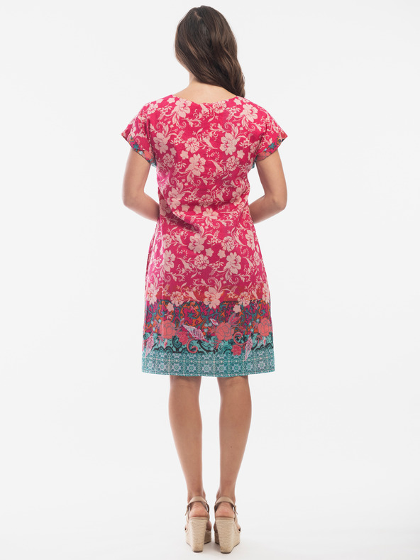 Orientique Rdeča in rožnata Orientique ženska obleka z obojestranskim vzorcem