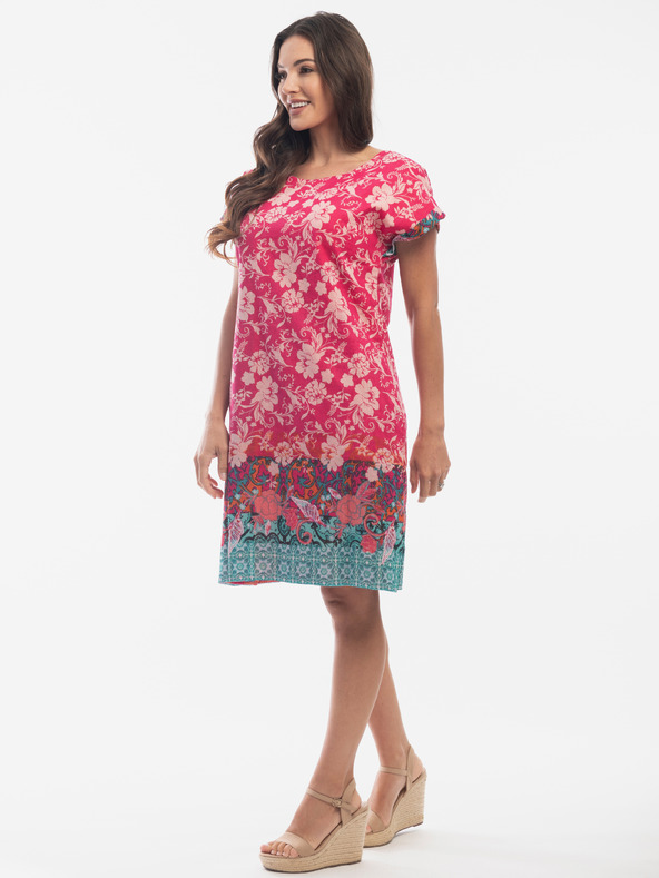 Orientique Rdeča in rožnata Orientique ženska obleka z obojestranskim vzorcem