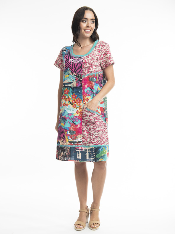 Orientique Modra in rožnata Orientique Onikawa ženska vzorčasta obleka