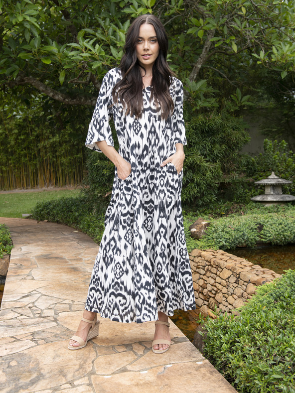 Orientique Bela in črna Orientique Izmir ženska vzorčasta maksi obleka