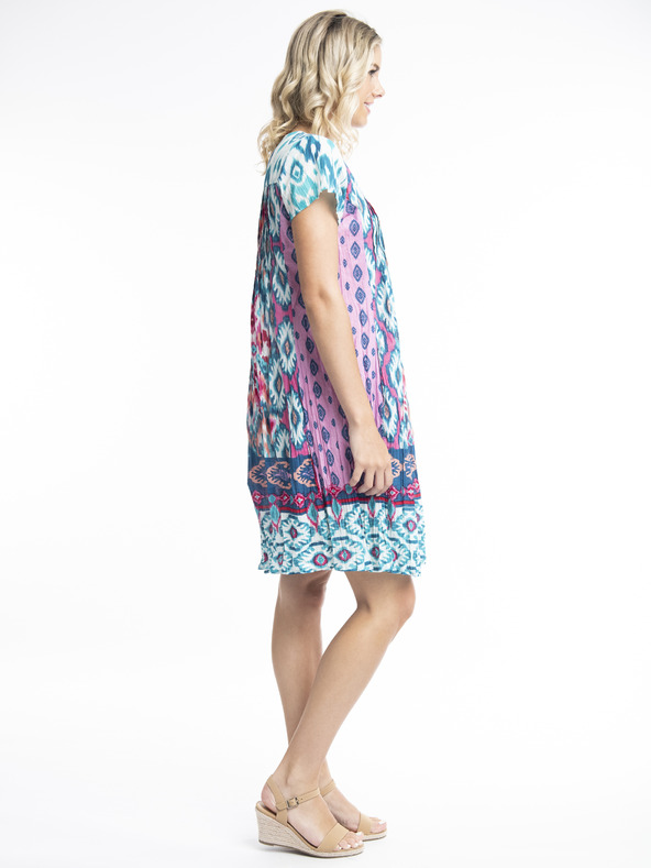 Orientique Roza in modra ženska vzorčasta obleka Orientique Izmir