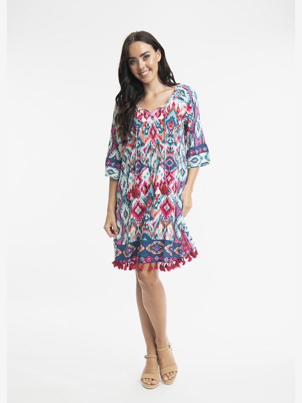 Orientique Roza in turkizna Orientique Izmir ženska vzorčasta obleka