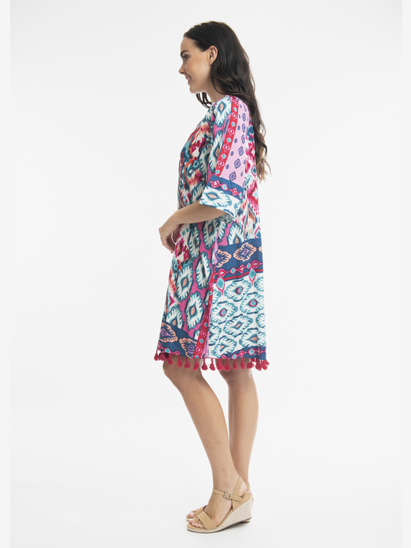 Orientique Roza in turkizna Orientique Izmir ženska vzorčasta obleka