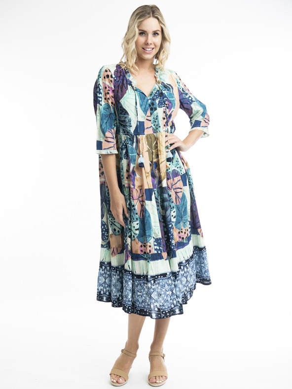 Orientique Orientique Agios modra ženska vzorčasta midi obleka