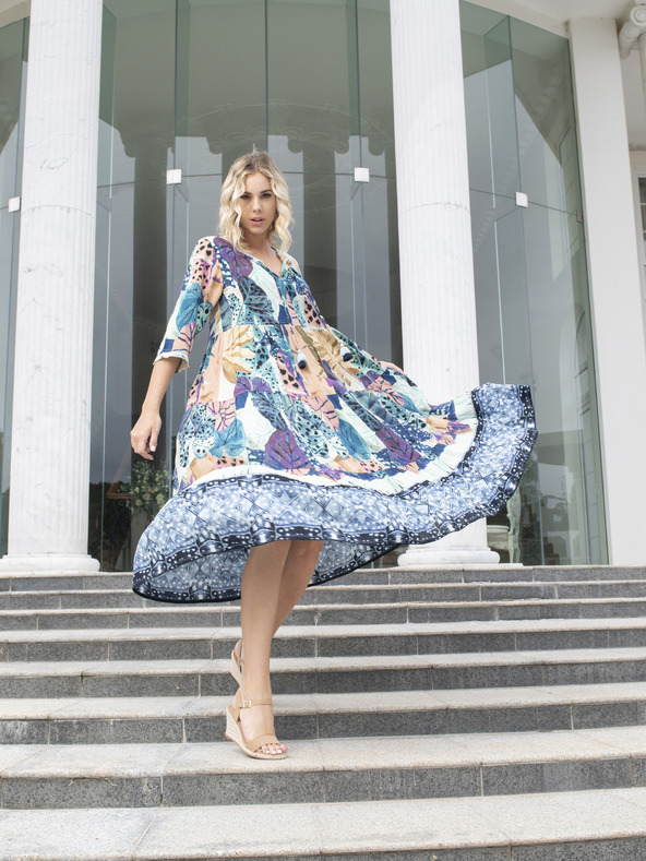 Orientique Orientique Agios modra ženska vzorčasta midi obleka