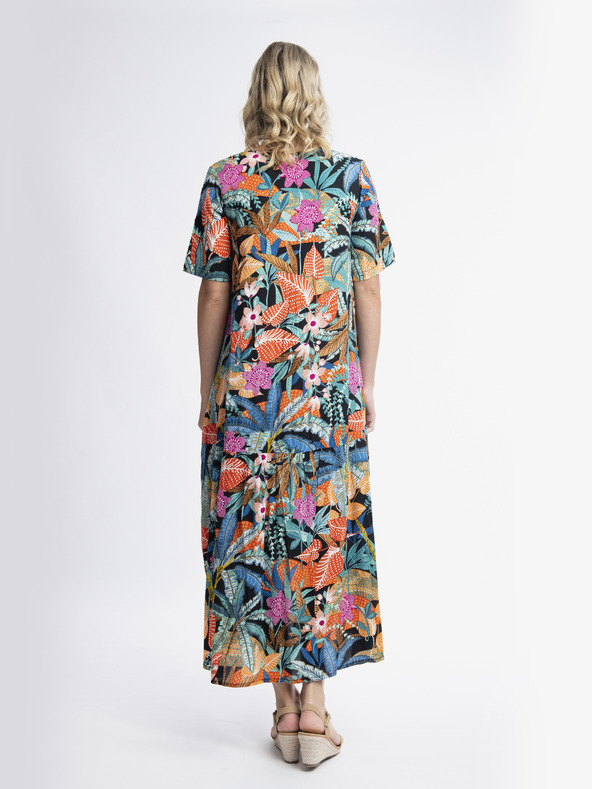 Orientique Oranžna in modra Orientique Paphos ženska vzorčasta maxi obleka