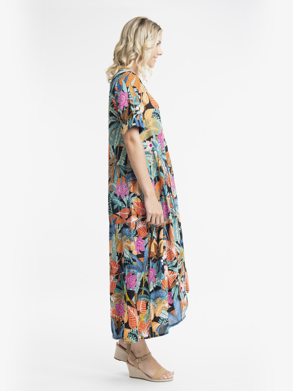 Orientique Oranžna in modra Orientique Paphos ženska vzorčasta maxi obleka