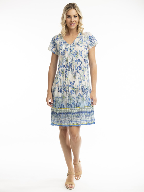 Orientique Bež in modra Orientique Rhodes ženska cvetlična obleka