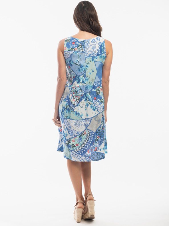 Orientique Svetlomodra Orientique ženska lanena vzorčasta obleka