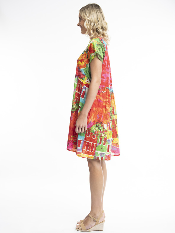 Orientique Roza in rdeča Orientique Aiya Napa ženska vzorčasta obleka