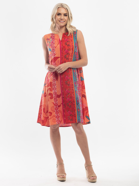 Orientique Rdeča in oranžna Orientique ženska vzorčasta obleka