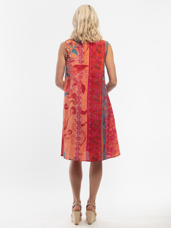 Orientique Rdeča in oranžna Orientique ženska vzorčasta obleka