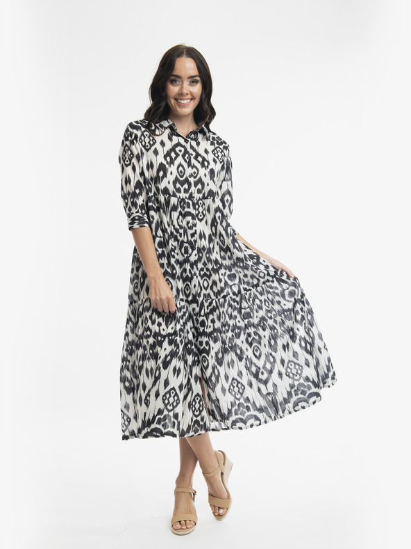Orientique Orientique Izmir, belo-črna ženska vzorčasta midi obleka